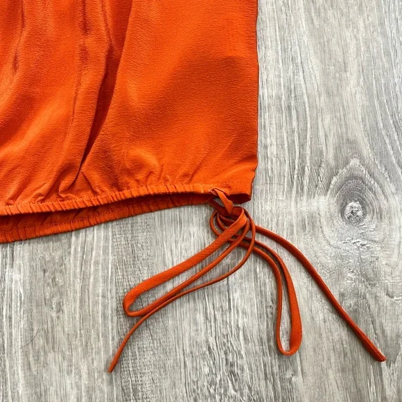 Karen Kane Medium Orange White Floral Embroidered 100% Silk Peasant Top Blouse - Picture 3 of 8